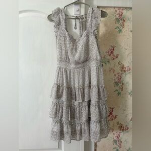 Floral Tiered Maxi Dress in Light Gray